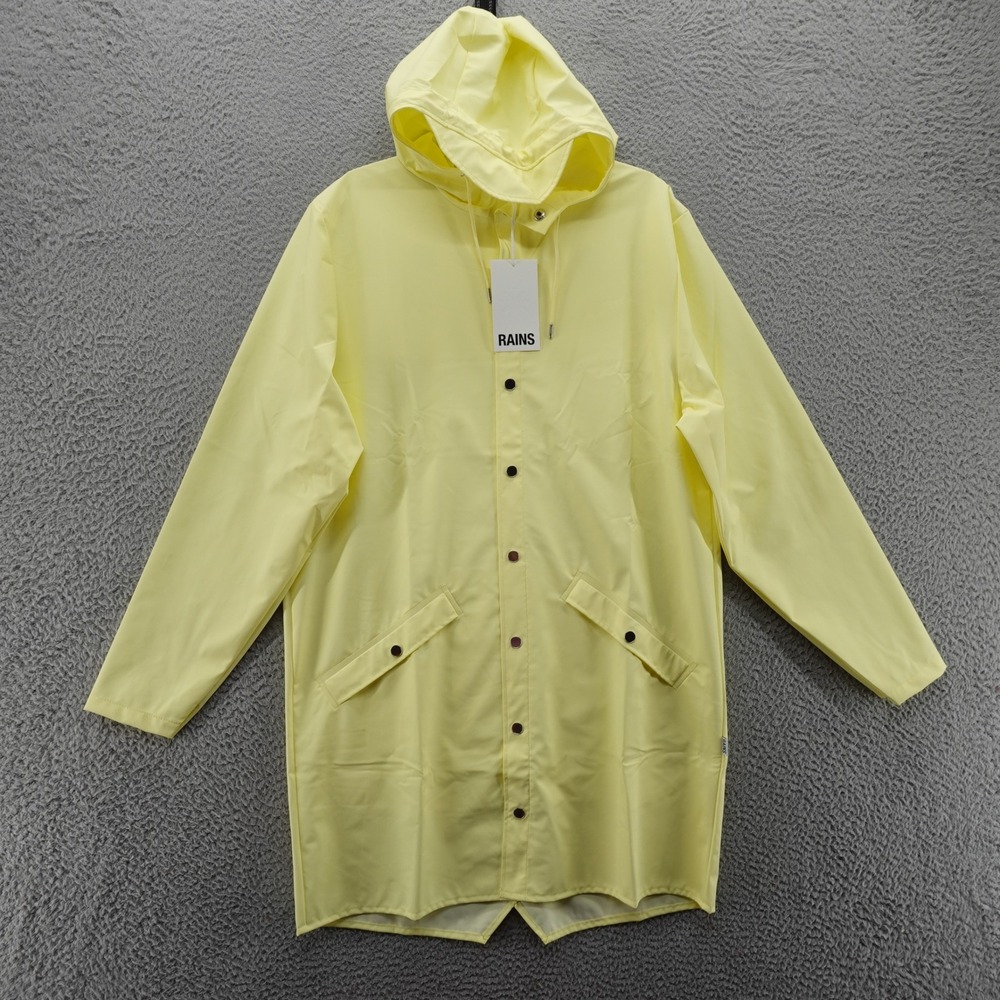 Rains Long Jacket Straw Yellow Waterproof Hooded Raincoat Unisex Size Large NEW